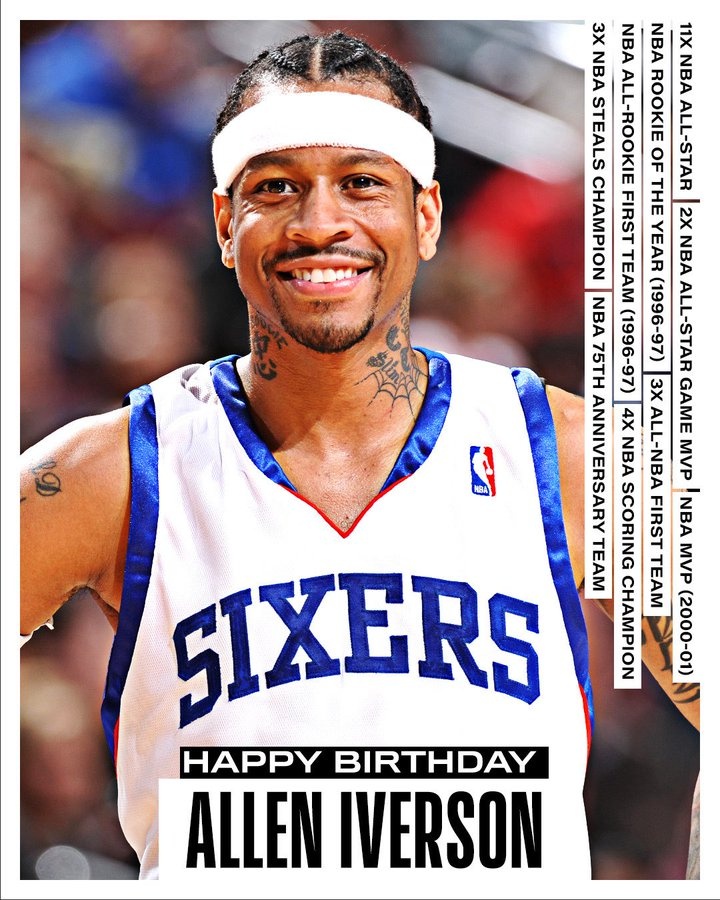 3次一陣&4屆得分王&11屆全明星&01年MVP！艾弗森50歲生日快樂(lè)??