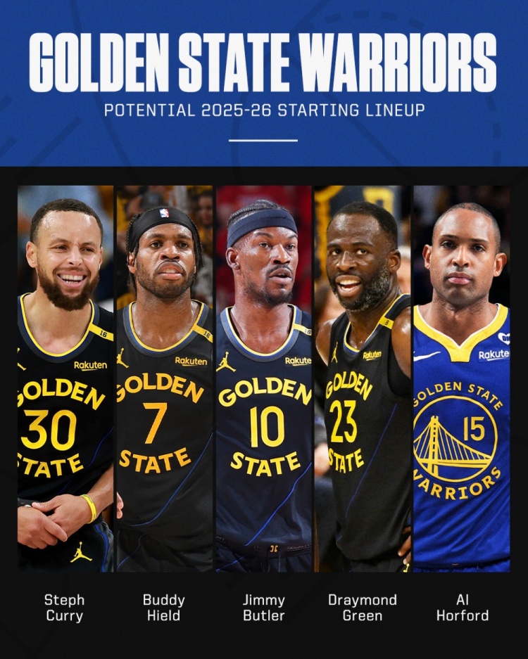 終于湊夠了！ESPN預(yù)測勇士首發(fā)：庫里 追夢 巴特勒 希爾德 霍福德